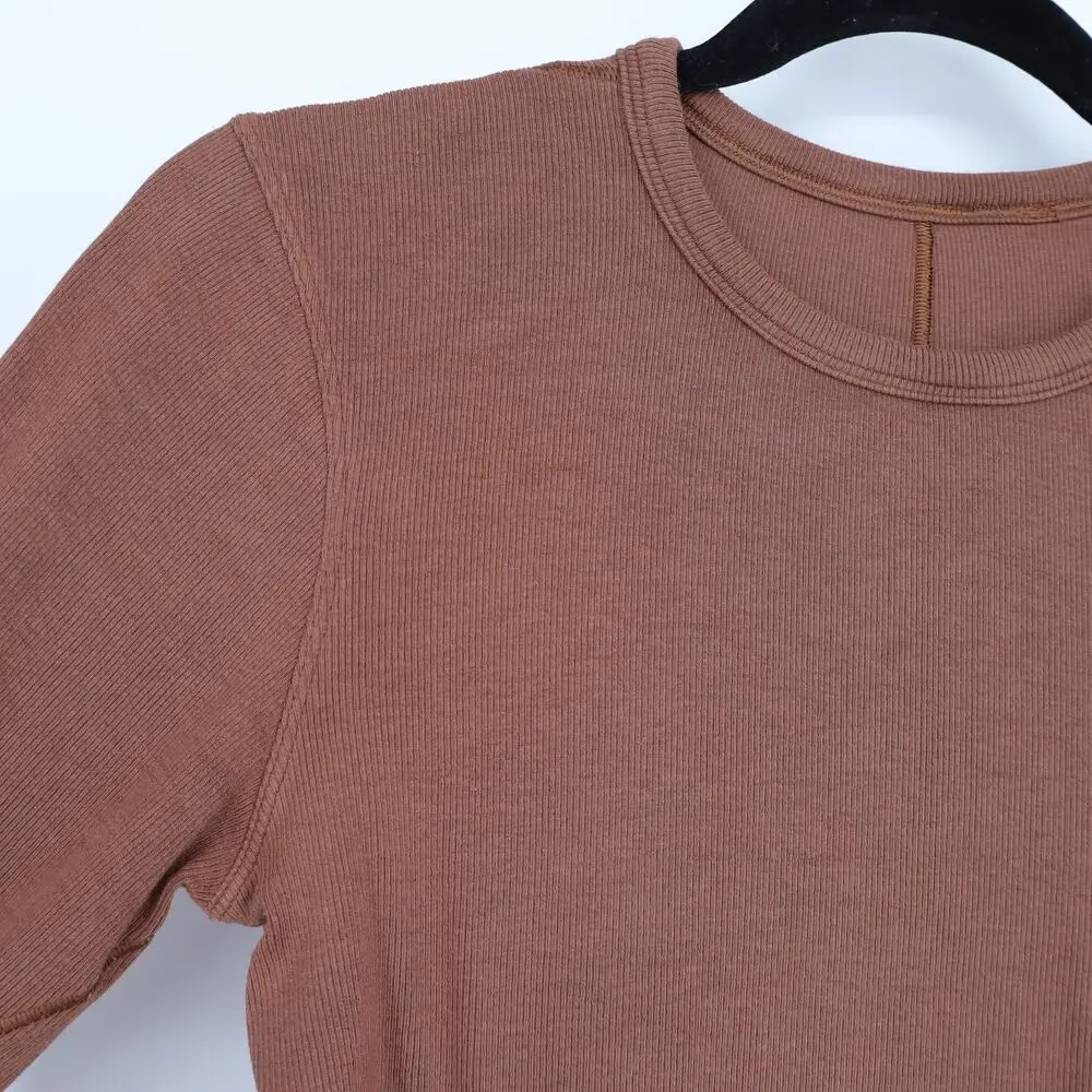 LULULEMON Long Sleeve Hold Tight Shirt Roasted Brown Ribbed Knit Top Women's 8